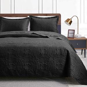 Love's Caoin Quilts For Queen Bed Black, For All Seasons, 3 Piece (1 Quilt, 2 Pillow) Dark Blue