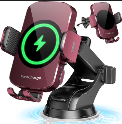Wireless Car Charger, Fast Charging Phone Holder 3 in 1 Phone Mount Auto Clamping Car Accessories Compatible with iPhone 17 16 15 14 13 12 11 Xs XR, Samsung S23 Ultra S22 S21 S20 (Deep Red)