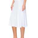 Women's Solid Flared Lightweight High Waist Classic Pull On Closure Stretchy A-Line Foldable Midi Skirt, Small