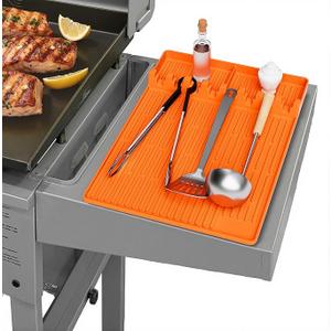 Grill Pad Compatible with Blackstone, Silicone Griddle Tools Mat, Heat Resistant Spatula Mat, BBQ Grill Tool Pad, Blackstone Griddle Accessories for Kitchen, Cooking & Countertop（Orange）