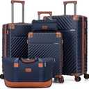 Cosbarn Luggage Sets 5 Piece with TSA Lock Spinner Wheels, Unisex Hard Case ABS Suitcase Set, Hardshell Lightweight Waterproof Travel Hardside Suitcases with Wheels for Women Men, Dark Blue