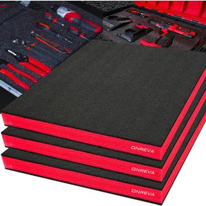 ONREVA Tool Box Foam 22x18x1.5 inch 3Pack, Foam Inserts for Cases, Polyethylene Storage Sheets for Toolbox Hard Case, Tool Shadow Insert, Kaizen Organizer Sheet, Black with Red
