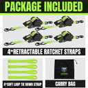 Retractable Ratchet Straps 1 Inch x 12 Feet Heavy Duty Tie Downs,1760lb Break Strength,Self Retracting for Truck,Cargo,Trailer,Motorcycle,ATV,UTV (Fluorescent Green, 4pack)