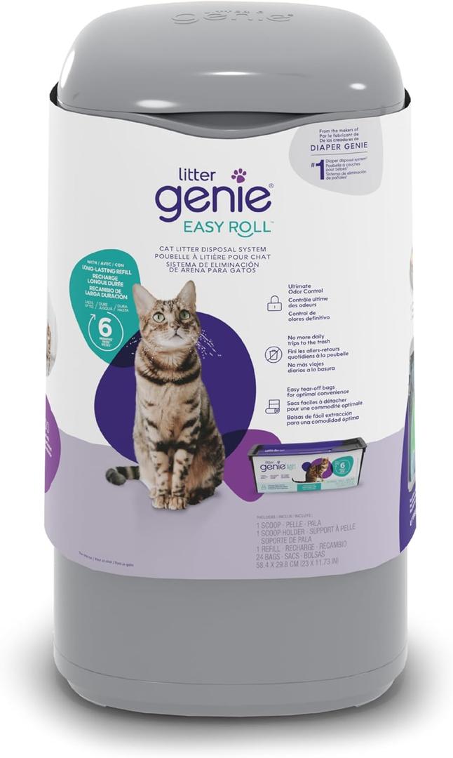 Litter Genie Easy Roll Cat Litter Disposal Pail | Odour Control, Refill Bags & Scoop (Grey)