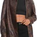 Casly Lamiit Women's Faux Leather Jacket Oversized Motorcycle Zipper Bomber Coats Fashion Casual Travel Outfits, Brown, X-Small