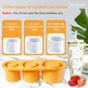 BPA-Free Ice Cube Tray for Tumbler Cup 30Oz-40Oz, 3 Pcs Silicone Cylinder Ice Mold with Lid and Bin for Freezer, Easy Fill and Release Ice Maker for Cold Drinks, Coffee, Cocktails, Juice (Yellow)