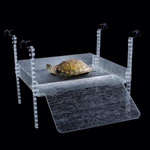 Adjustable Turtle Basking Platform, 16-19 Inch Wide, Slip-Resistant Ramp, Acrylic, Transparent, Ideal for Turtle Tank Accessories