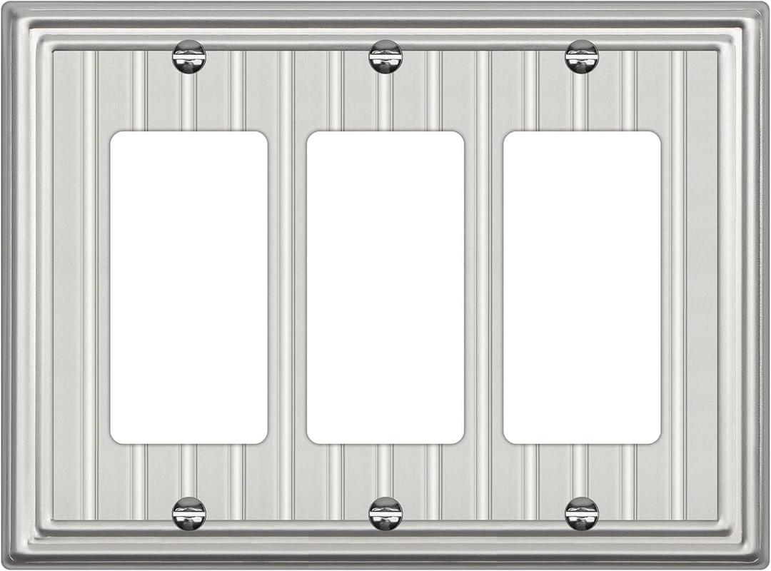 Metal Wall Plate for Electrical Outlets, Decorative Brushed Nickel Switch Plates Outlet Cover, Light Switch Cover Plate, 3-Gang Wall Plates (Triple Decoretor, 1 Pack)