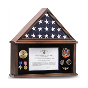 Large Burial Flag Case - Solid Wood Display Case for 5x9.5 Folded Military Flag with Certificate Holder - Walnut Finish