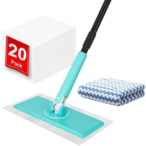 KeFanta Sweeper Mops for Floor Cleaning, 2-in-1 Mops Kit Compatible with Swiffer Pads, Disposable Dust Mop with 20 Dry Cloths, 1 Washable Microfiber Cloth for Hardwood Kitchen Bathroom Pet Hair