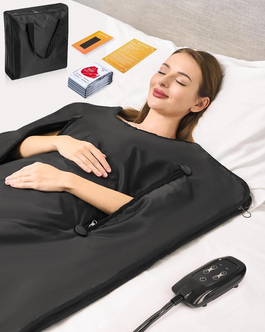 MIXC Infrared Sauna Blanket with Arm Holes for Home Use, Portable Design and Full Body Detox & Relaxation, Highest 176, 20-60 Minutes Timer, 6 ft x 2.65 ft Black