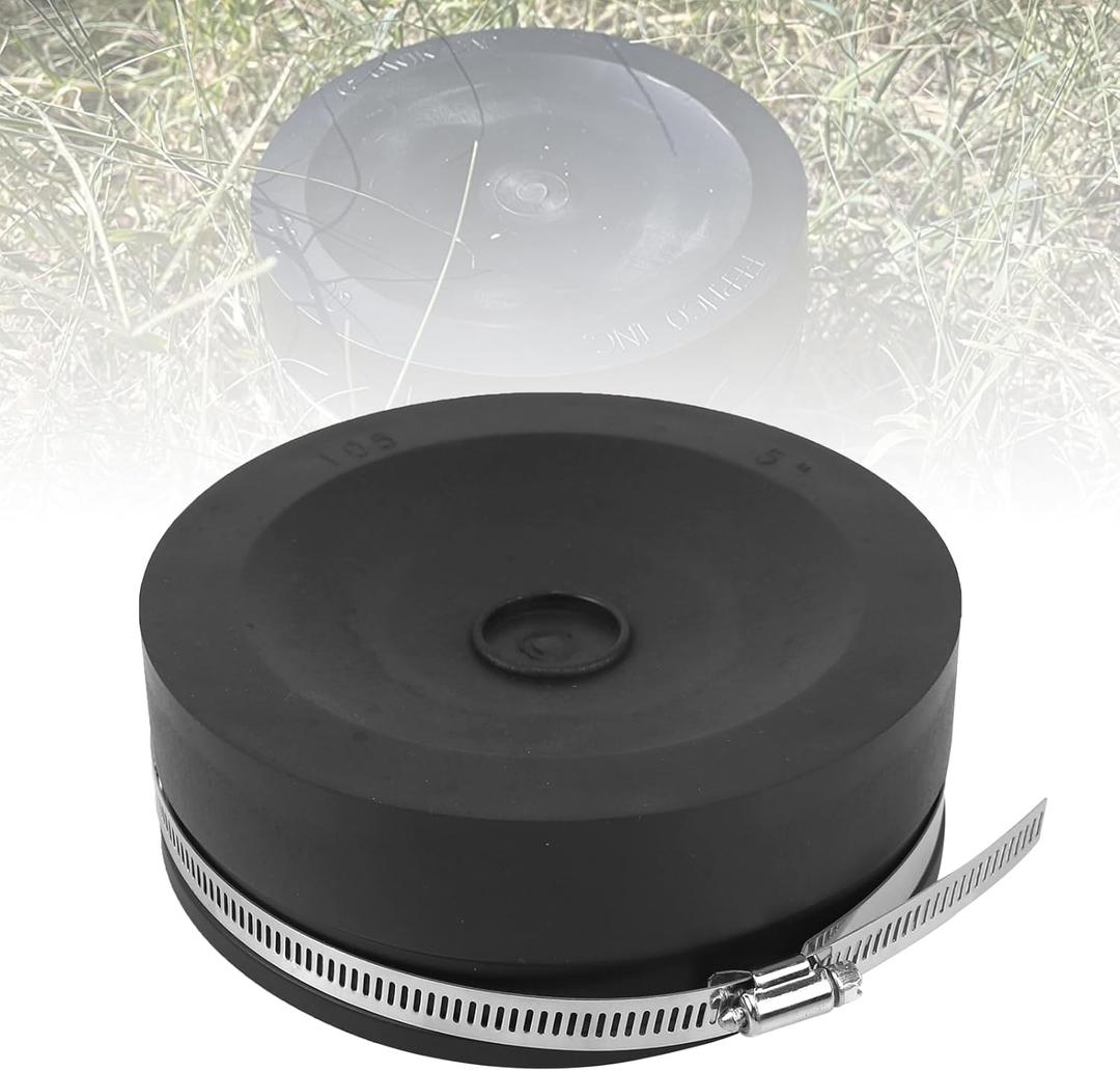 RULLINE 5" Flexible PVC Cap with Stainless Steel Clamps Sewer Cleanout Cap Black PVC Pipe Cap