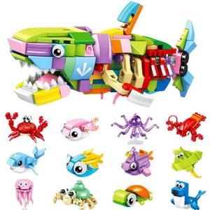 Easter Basket Stuffers Marine Animal Building Blocks Set, 12 in 1 Ocean Creatures Shark Fidget Toys, Party Favors for Kids, Classroom Birthday Gifts for Boys & Girls Easter Egg Fillers(12 Pack)