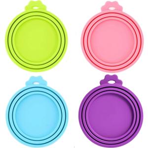 4 Pack Pet Food Can Cover Silicone Can Lids for Dog and Cat Food(Universal Size, One fit 3 Standard Size Food Cans) (Cyan/Green/Pink/Purple)