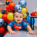 2 x Blue ONE Crown Headband for 1st Birthday - Glitter Red O & White NE Letters, Baby Boy Girl First Birthday Headpiece for Photoshoot, Smash Cake Party (Age 1)