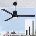 Biukis Ceiling Fans with Lights, 60" Outdoor Black Fan with Reversible DC Motor, Fan with Light and Remote Control 3 Color 6 Speed Adjustable for Outdoor Indoor Patio Living Room