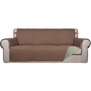 PureFit Reversible Quilted Sofa Cover, Water Resistant Slipcover Furniture Protector, Washable Couch Cover with Non Slip Foam and Elastic Straps for Kids, Dogs, Pets (Large, Brown/Beige)