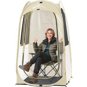 Sportneer Clear Sport Tent, 1 Person Transparent Outdoor Pop-Up Tent, Lightweight & Portable Weather Shelter for Parents, Windproof Cold Weather Protection, Rain Shield for Sports Events & Sidelines, L: 37" x 37" x 63.5"