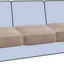 H.VERSAILTEX Stretch 3 Piece T Cushion Sofa Slipcovers Individually Sofa Cushion Covers for 3 Cushion Couch Sofa Seat Cushion Covers with Elastic Bands Featuring Thicker Jacquard Fabric, Sand