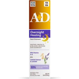 A+D Overnight Healing Diaper Rash Ointment  Soothes, Protects & Relieves Diaper Rash Overnight with Lavender & Colloidal Oatmeal  Healing Ointment for Red, Itchy, Irritated Skin  3.6oz