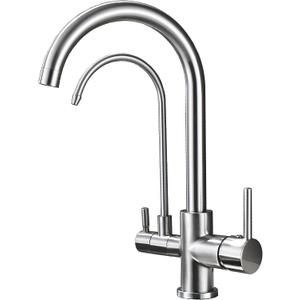 HUAHUA LALA Faucet KF001, Brushed Nickel, Kitchen, Single Hole, Ceramic Plate Valve, 2 Handles, Solid Brass, 3 in 1 Water Filter Purifier