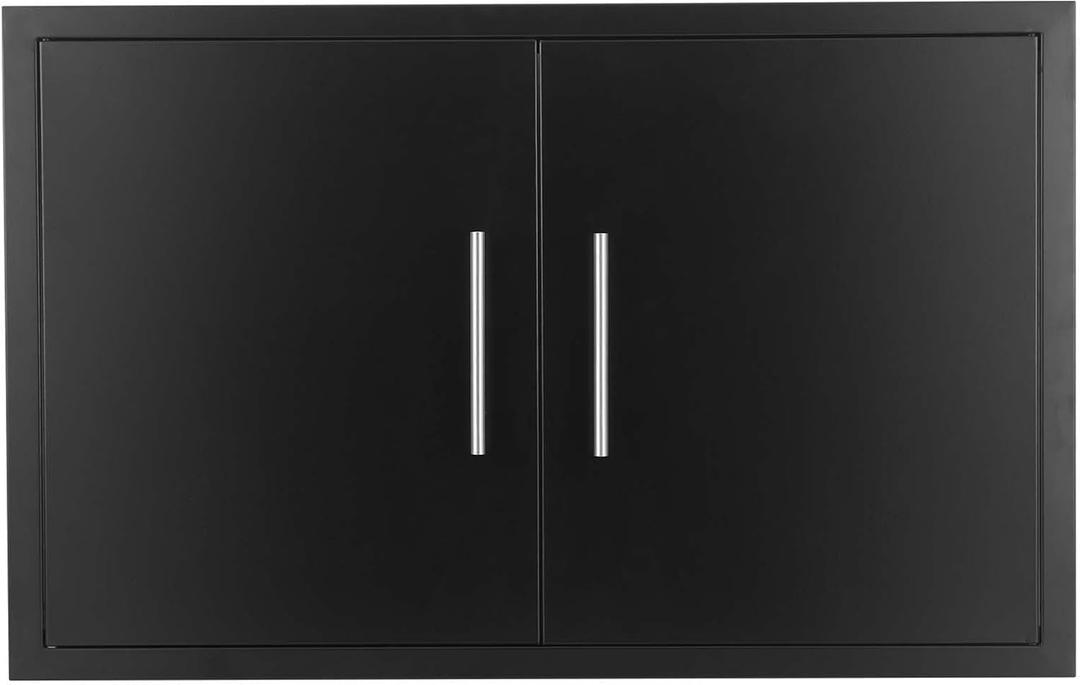 JIE JIN Outdoor Kitchen Doors 35" W X 24" H Double Doors 1.2mm Thickness Stainless Steel BBQ Access Door BBQ Island Doors Outdoor Kitchen Accessories Door for Outdoor Kitchen BBQ Island (Black)
