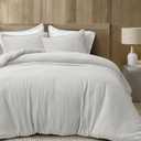 PHF Cotton Muslin Comforter Set Queen – 100% Cotton Cover, Ultra Soft & Breathable, 3PCS Lightweight All-Season Bedding with Polyester Fill, 1 Comforter 90"x90" & 2 Pillow Shams 20"x26", Light Grey