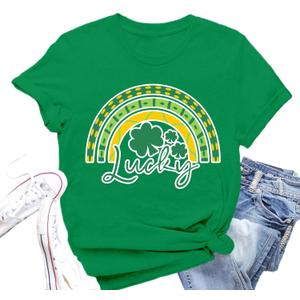 St Patricks Day Shirt Women St Patty's Day T-Shirt Lucky Shamrock Tee Irish Shamrock Tops (Green, L)