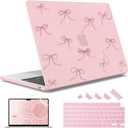 May Chen Case for MacBook Air 13/13.6 inch M5 A3449 M4 A3240 M3 A3113 M2 A2681, 2026 2025 2024-2022, Plastic Hard Shell with Keyboard Cover & Screec Protector, Chalk Pink Bow