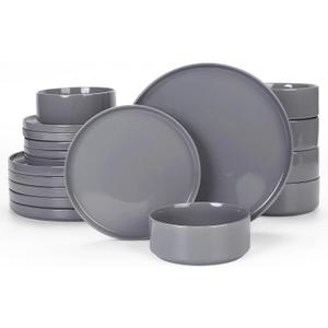 Famiware Nebula Plates and Bowls Sets, 18 Pieces Dinnerware Sets, Dishes Set for 6, Dark Gray