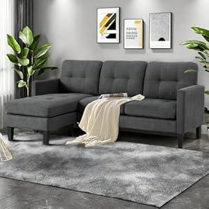 L Shaped Sectional Sofa with Movable Ottoman, Lounge Sectional Sleeper Sofa Couch for Apartment & Small Space, Small Couch for Living Room, Gray