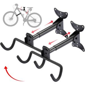 Bike Wall Mount,Heavy Duty Bike Hanger, Mounted Bike Hook for Garage Wall,Horizontal Bike Rack for MTB,Road And Hybrid Bikes Storage,Thicker Metal With Rubber Coating.(Adjustable*2 Pack)