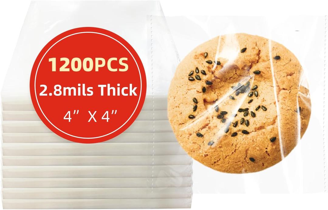 DTmasao 4x4 Inches 1200 Pcs Self Sealing Cellophane Bags Clear Cookie Bags Resealable Cellophane Bag for Packaging Gifts,Cookies,Favors,Products,Candy for Packaging 1200 Pieces 4"x4"