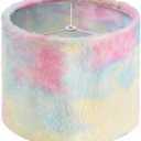 Rainbow Fur Lampshade Pastel Tie Dye Faux Fur Plush Shaggy Drum Lampshade 11.8" Top x 9.8" High Medium Lampshades Cute Colorful Unicorn Princess Room Decor Replacement,Easy Assembly Required
