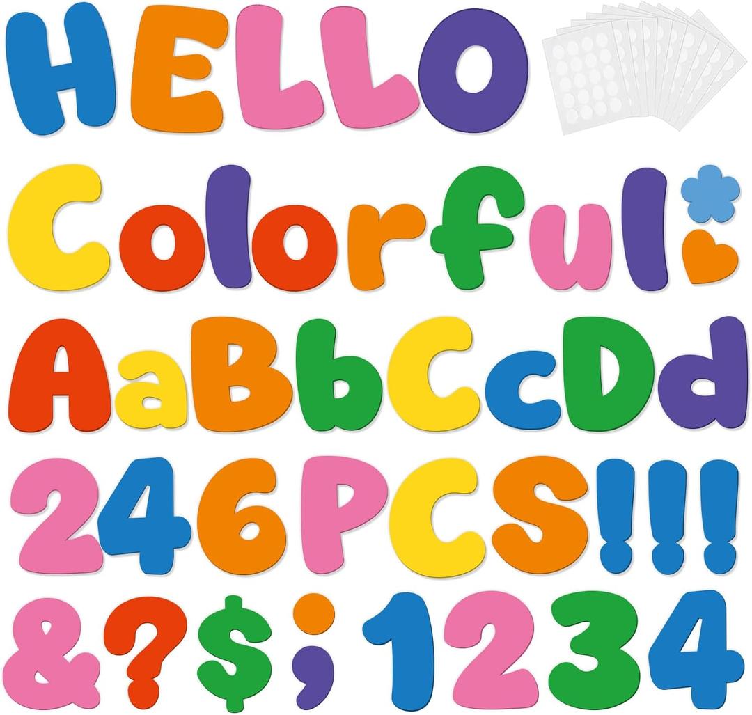246 Pcs Bulletin Board Letters 4 Inch, Colorful Cutout Letters for Classroom Wall, Poster Board Letter with Adhesive Dot Alphabet Numbers Punctuation for Display School and Classroom Decor (Colorful)