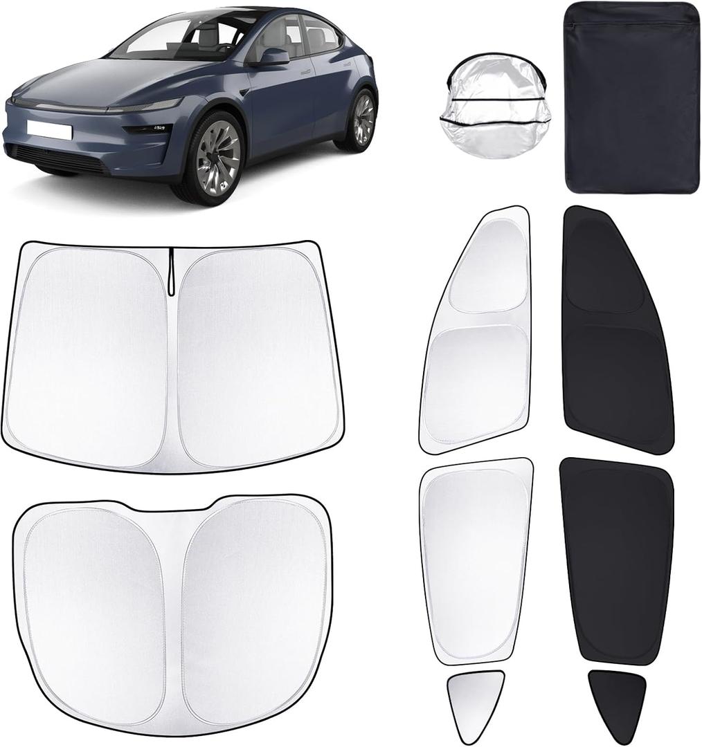 8pcs Car Window Shades for Tesla Model Y 2020-2024 Accessories,Windshield Side Rear Full Sunshade,Sun Visor UV Blocking, Privacy Protection and Blackout for Camping Outdoor (28"L x 18"W)