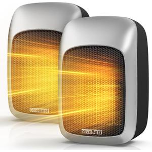 GiveBest Plug in Wall Space Heater with Remote, 800W Small Wall Outlet Heater with Adjustable Thermostat and 12H Timer, LED Display for RV Home Office Bathroom Indoor Use, 2 Pack (Silver)