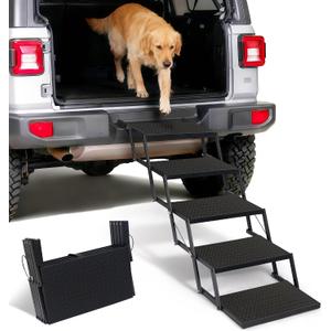 Foldable Dog Car Steps - Upgraded Non-Slip Pet Stairs for Large Dogs, Portable Metal Frame Dog Ramps for High SUV, Truck and Cars, Lightweight Pet Ladder with High Load-Bearing CapacityUp to 350Lbs