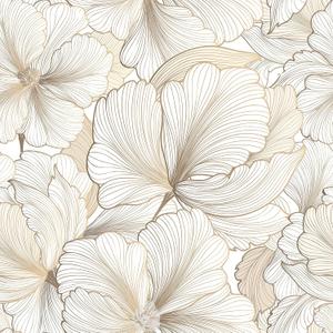 FunStick 17.5"x590" Gold White Floral Peel and Stick Wallpaper Vinyl Floral Wall Art Neutral Wallpaper for Bedroom Living Room Renter Friendly Tan Gold & White Contact Paper Floral Leaves Waterproof