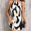 LIGHT DOT Women's Summer Dress Printed Halter Neck Mini Pleated Sundress Backless (Black, XL)