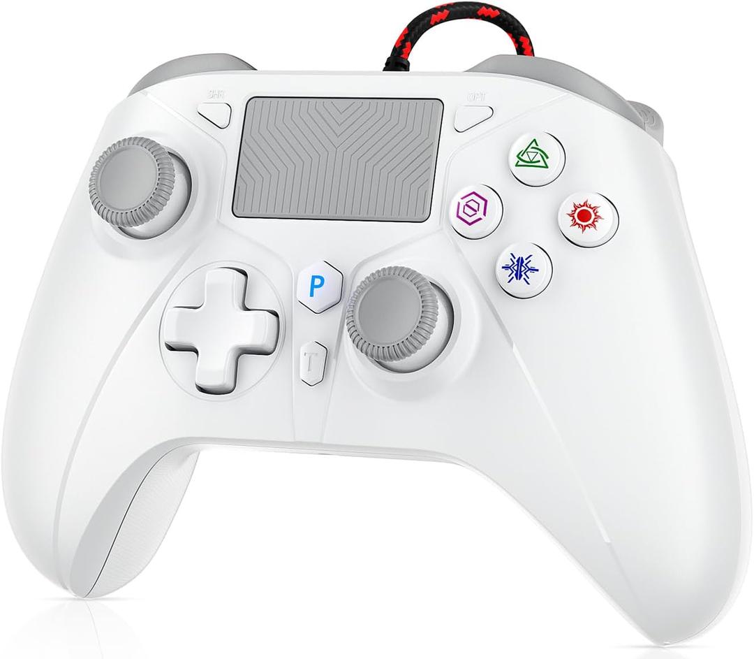 Dinosoo 10ft Wired for PS5 Controller, Compatible with PlayStation 5/PS4 and PC, with Hall Effect Joystick Turbo Programmable Back Button Multi-Touch Pad 3.5mm Headphone Jack (WHITE)