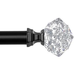 TONIAL Curtain Rods 32 to 58 Inch(2.6 to 4.8 ft), Telescoping Splicing 3/4 Single Rods for Windows 20 to 53 Inch(1.7 to 4.4 ft Decorative Drapery Rod with Translucent Diamond Finial, Black
