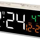 Netzu 3-in-1 Small Digital Clocks for Living Room with Temperature, Date & Time Display - 4 Levels Birghtness, 3 Volumes, Compact Plug-in Alarm Clock for Bedroom, Office (White)