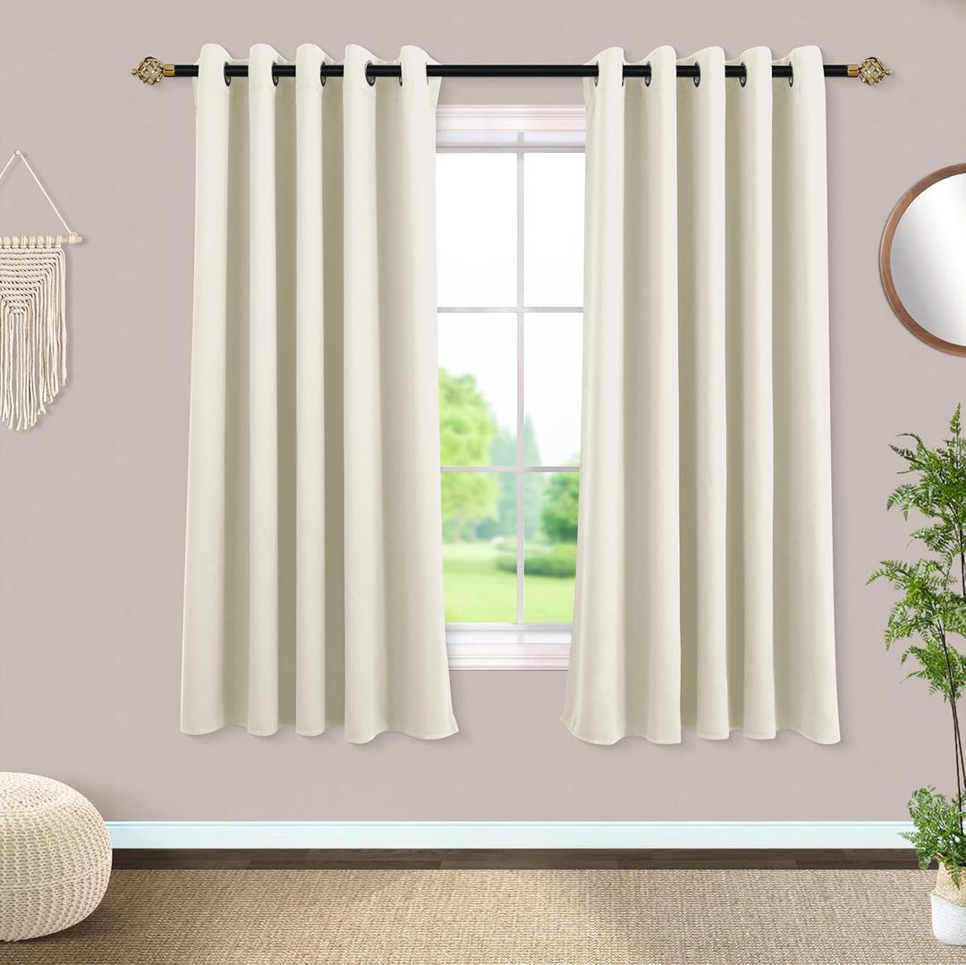 Mrs.Naturall Beige Curtains 72x63 Inch Length for Living Room 2 Panels Blackout Room Darkening Curtains