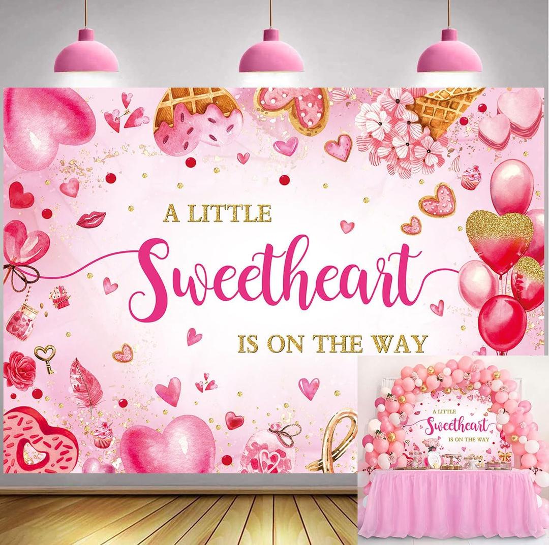 Sweetheart Baby Shower Backdrop for Girl Valentines Baby Shower Decorations 7x5FT A Little Sweetheart is On The Way Banner Sweethearts Candy Hearts Photography Background Photo Props