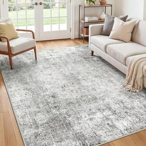 RELEANY Washable Area Rugs 5'x7' Non-Slip Modern Abstract Soft for Living Room Entryway Bedroom Nursery, Print Pattern, Gray White Grey