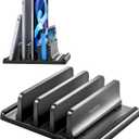 Vaydeer 3-Slot Vertical Laptop Stand Organizer, Laptop Storage Holder Made of Premium ABS Plastics 5 in 1 Design,Desktop Space-Saving Adjustable Desk Organizer for All MacBook/Chromebook/Surface (Black)