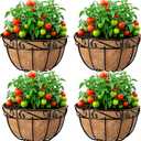 Amagabeli 4 Pack 14 Inch Metal Hanging Baskets Planter Outdoor Round Wire Hanging Basket for Plants with Coco Fiber Liners Chain Plant Holder for Garden Patio Deck Porch Plants Vegetables Flower Pots