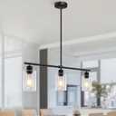 Kitchen Island Lighting, 3 Lights Linear Chandeliers Rectangle Pendant Light Fixtures for Dining Room Farmhouse Hanging Light with Glass Shades(Black)