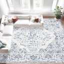 8x10 Area Rugs for Living Room: Washable Rug Vintage Large Rugs Soft Non Slip Low Pile Rug Floral Distressed Floor Carpet for Bedroom Kitchen Nursery Dining Room Home Office (Blue, 8'x10')